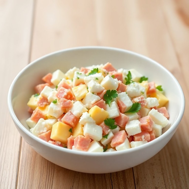 Eiersalat mit Hirtenkäse und Schinken