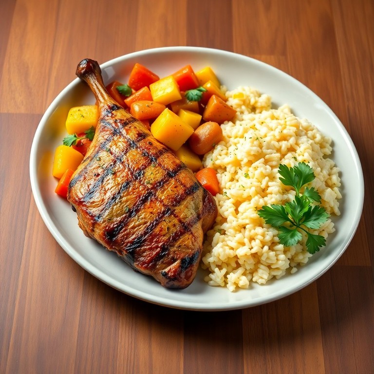 Sassami Grelhado com Legumes e Arroz de Mandioca