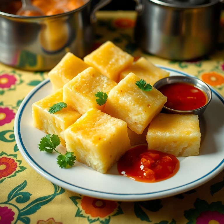 Fluffy Steamed Dhokla with Tangy Tamarind Chutney