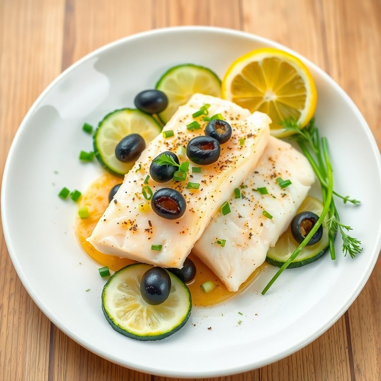 Poisson Blanc aux Agrumes et Olives Noires