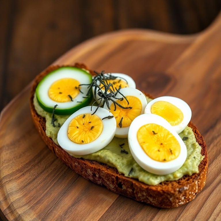 Tartines de Pain Noir au Houmous d'Édamame et Œufs Mollets