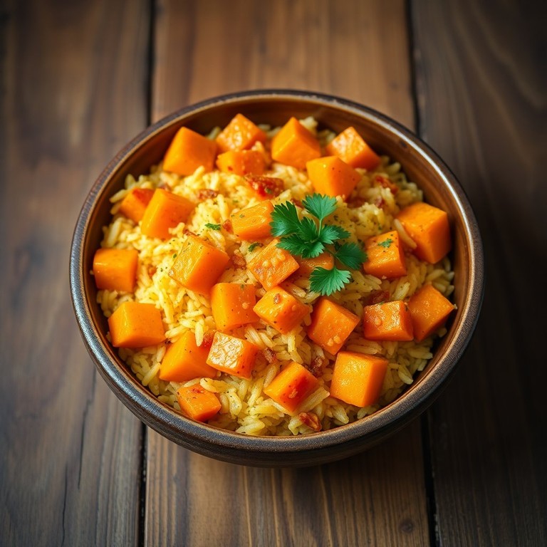 Arroz de Abóbora com Cenoura e Alho Torrado