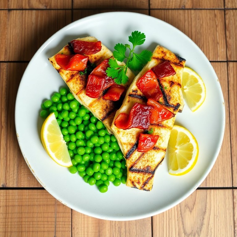 Panga a la Plancha con Guisantes y Tocineta Crujiente