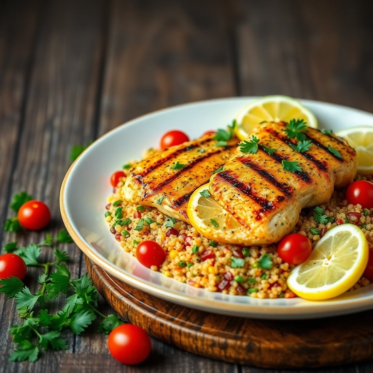 Frango Grelhado com Ervas, Limão e Quinoa Colorida
