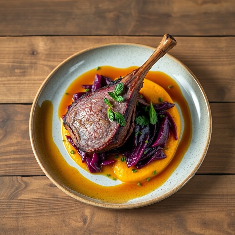 Wildschweinkeule mit Rotkraut und Kürbis-Püree - Mr. Cook