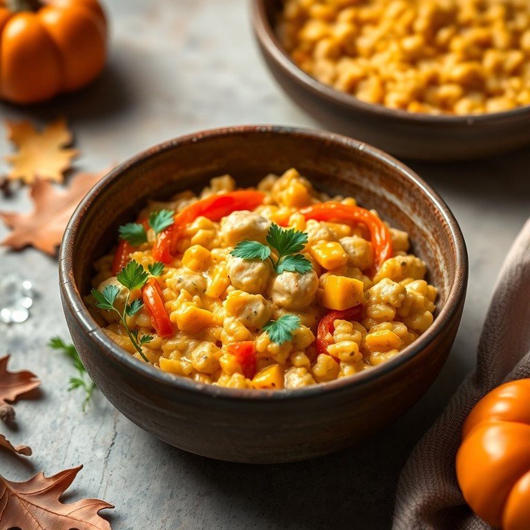 Cremiges Hühnchen-Kürbis-Risotto mit Paprika