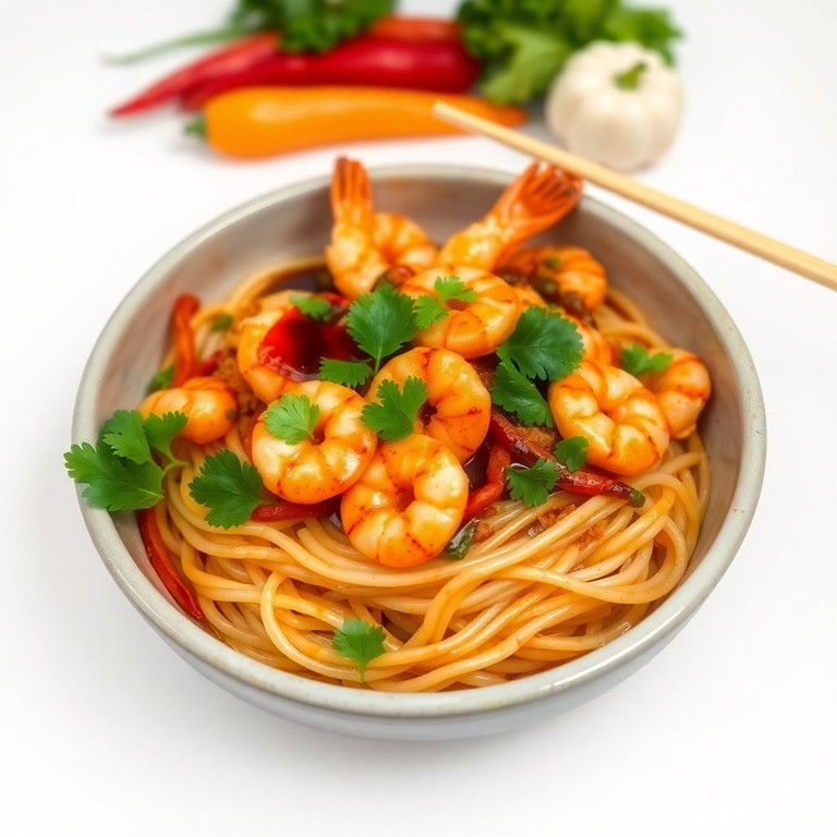 Noodles Picantes con Gambas y Pollo