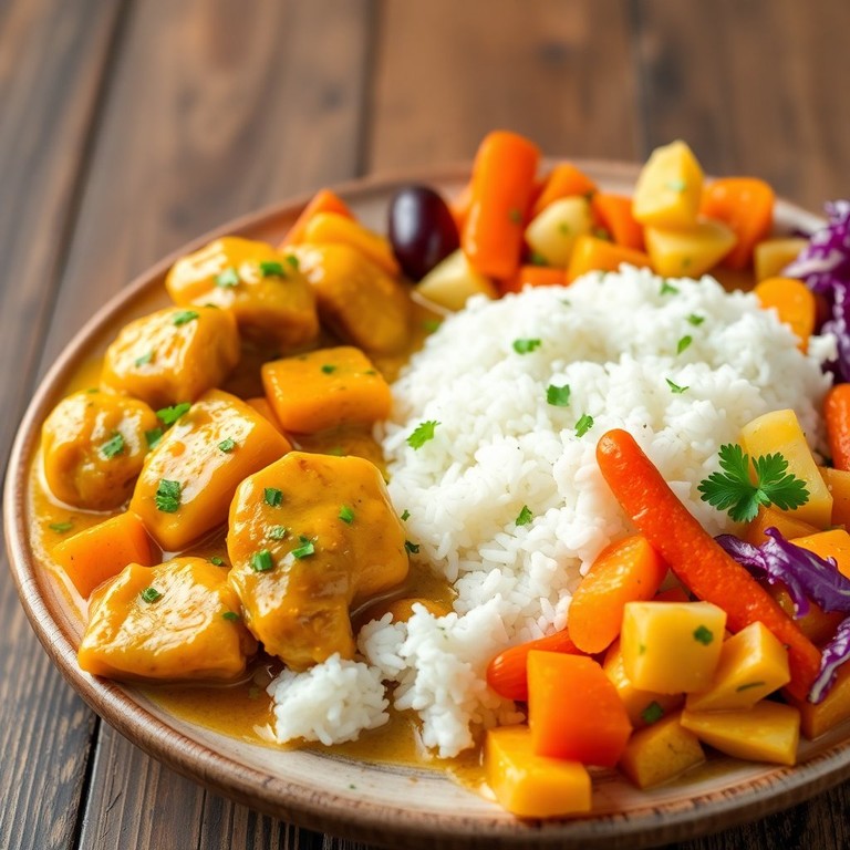 Frango ao Molho de Maracujá com Arroz e Legumes Frescos