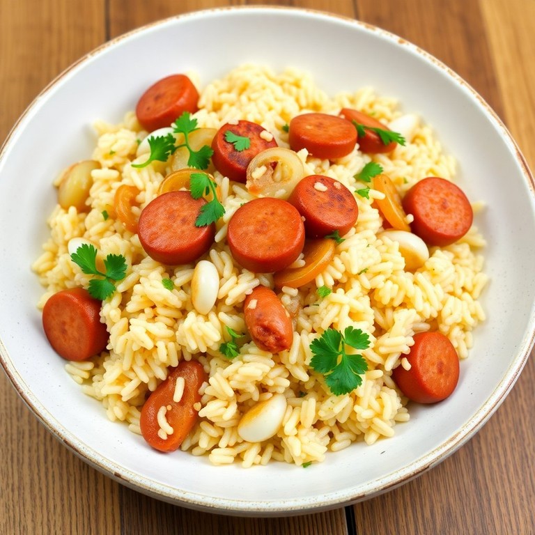 Arroz de Linguiça Calabresa com Alho e Cebola