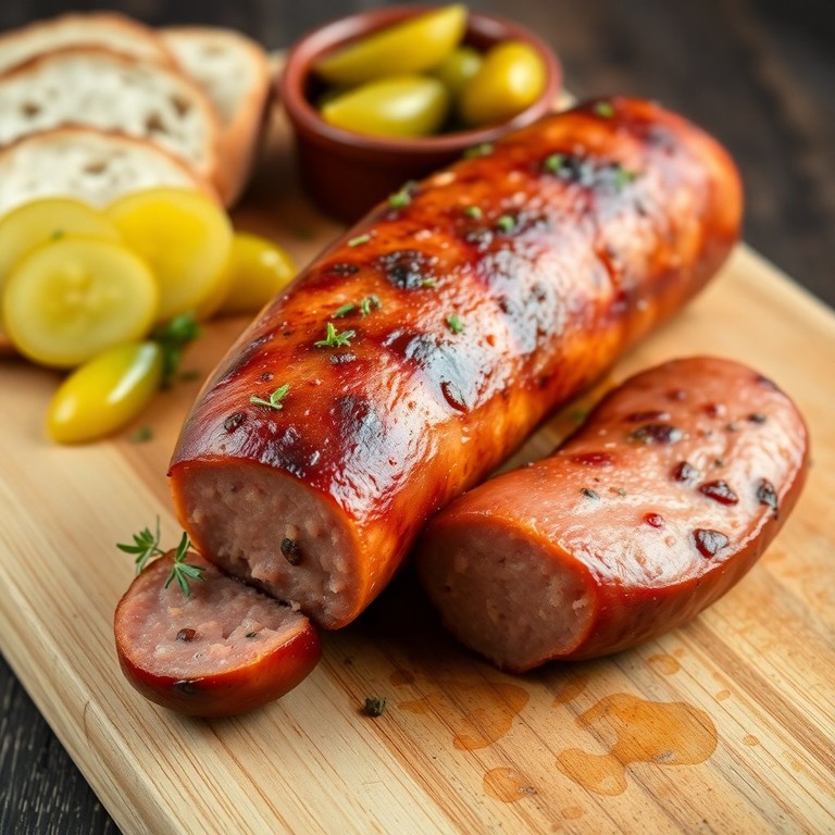 Ароматная копченая колбаса с чесноком и перцем