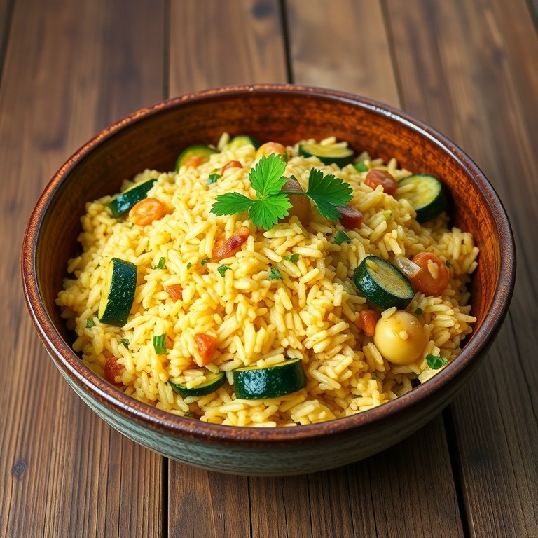 Arroz e Abobrinha Refogada com Alho e Cebola