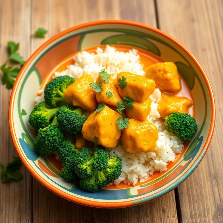 Frango ao Curry com Brócolis e Arroz Aromático