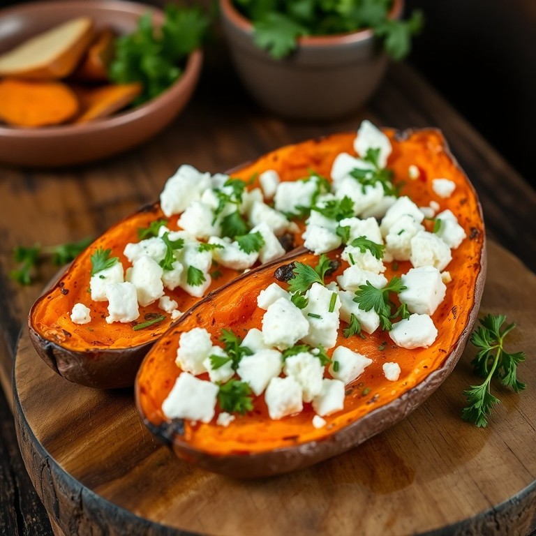 Geröstete Hokkaido-Süßkartoffeln mit Feta und Kräutern