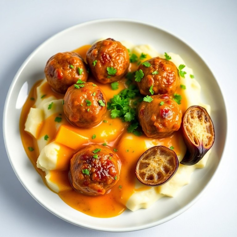 Pittige Mango Gehaktballen met Romige Aardappelpuree