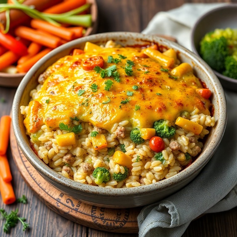 Cremiger Brokkoli-Hackfleisch-Reis mit goldener Käsekruste