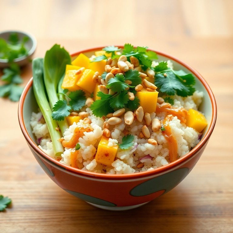 Vibrant Vietnamese Cauliflower Rice Bowl with Mango and Pak Choi
