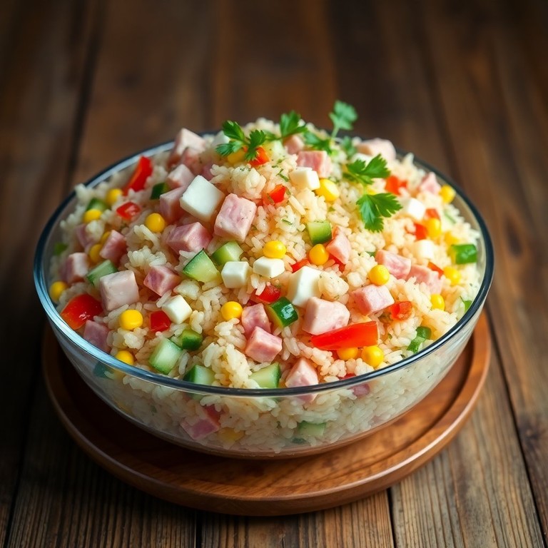 Salade de Riz au Jambon et Fromage Colorée