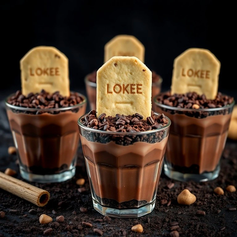 Chocolate Delight Graveyard Cups with Cookie Tombstones