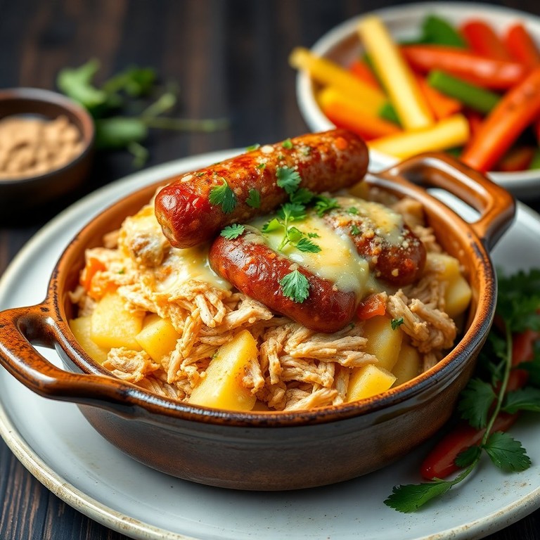 Escondidinho de Frango com Purê de Batata e Calabresa Crocante