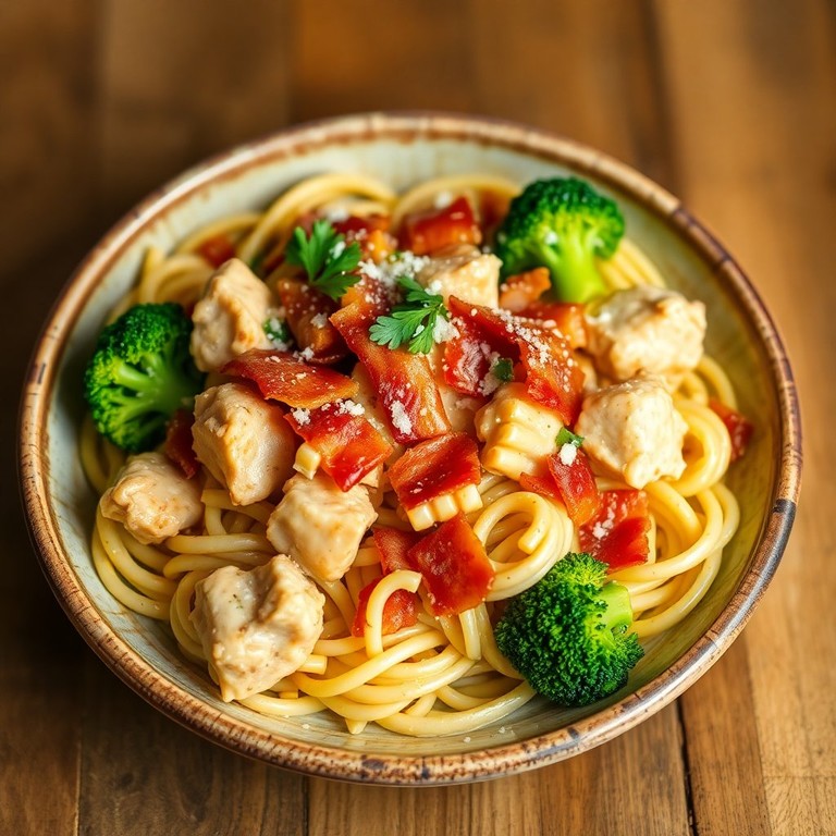Frango com Bacon e Macarrão ao Molho de Requeijão