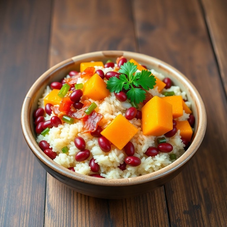 Arroz Colorido com Feijão Vermelho e Bacon Crocante
