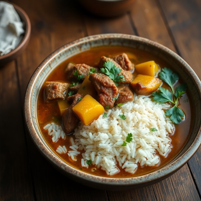 Рис с мясом и картошкой в ароматном бульоне