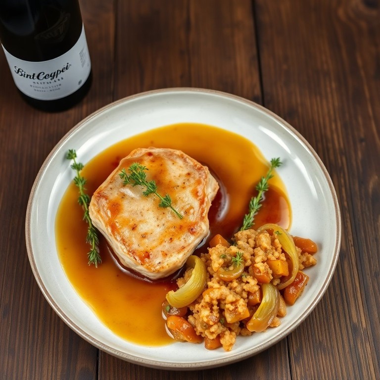 Suprême de Volaille à la Bière et Crumble d'Endives aux Oignons Caramélisés