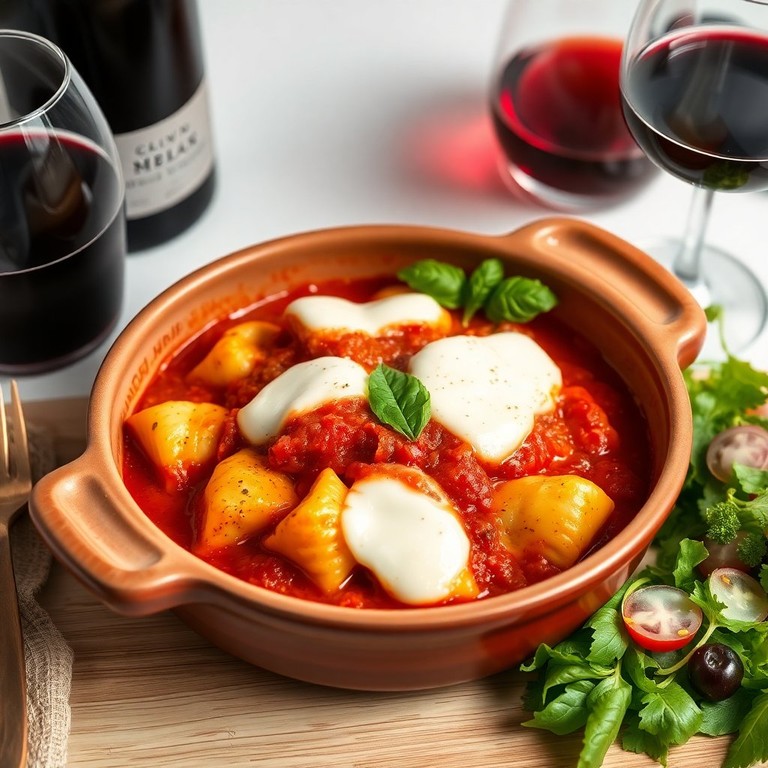 Gnocchi in herzhaftem Tomatensauce mit geschmolzenem Mozzarella überbacken