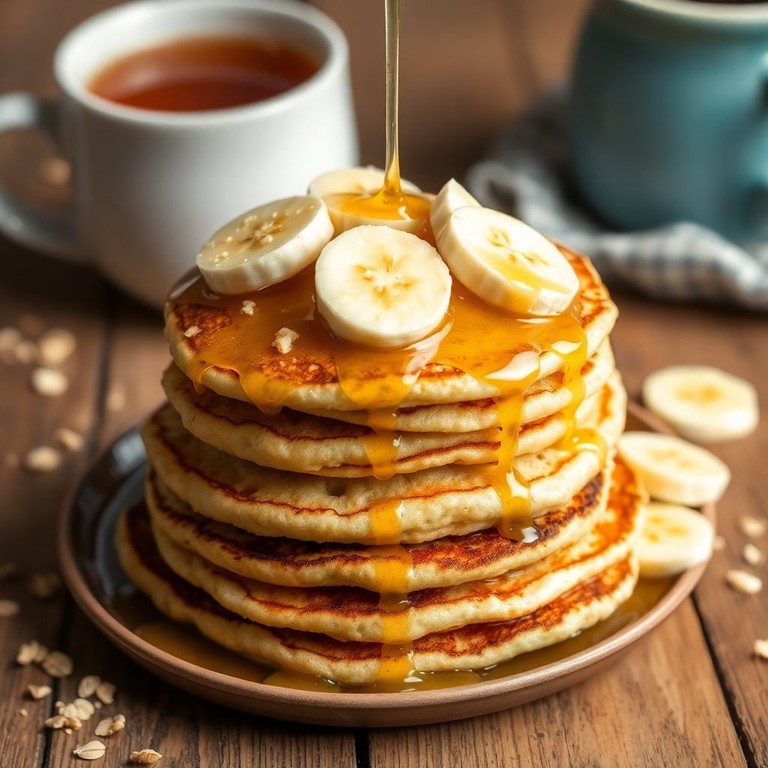 Banana Oatmeal Pancakes with Honey Drizzle