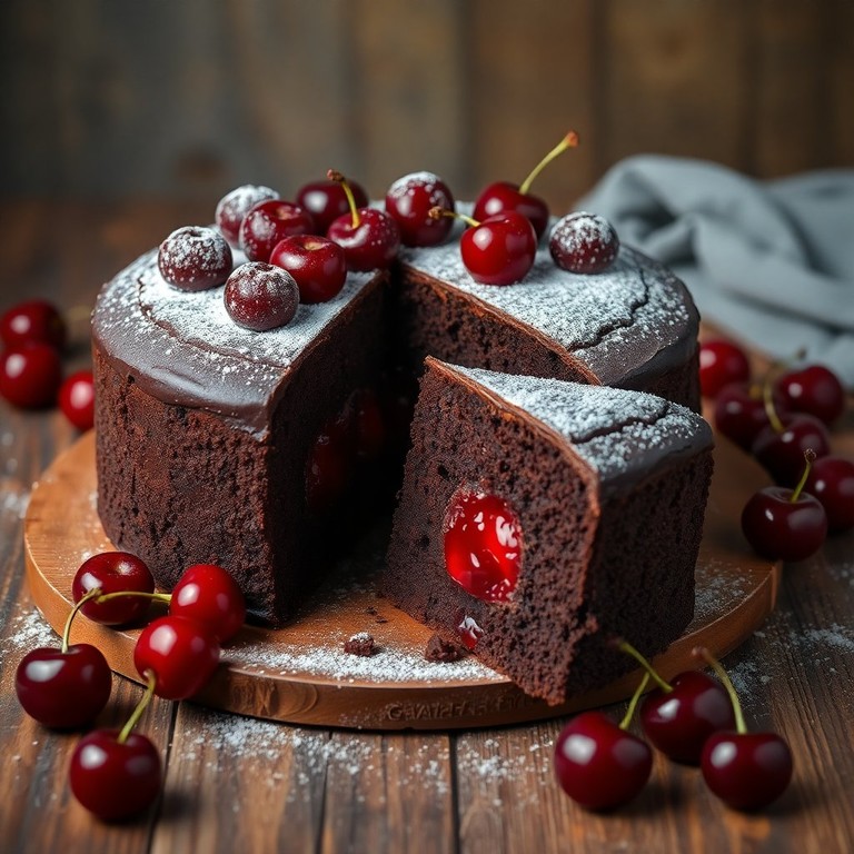 Torta de Chocolate Negro con Relleno de Cereza Fresca