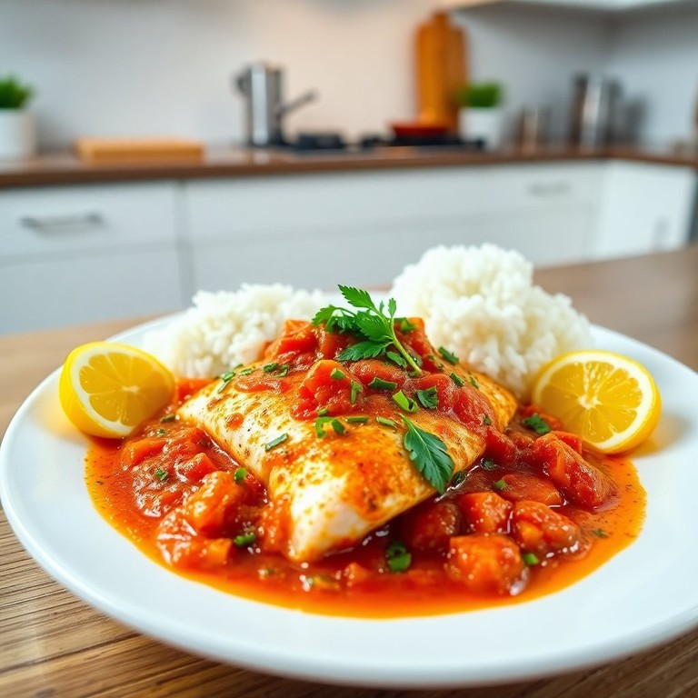 Peixe Cozido com Molho de Tomate e Ervas Frescas