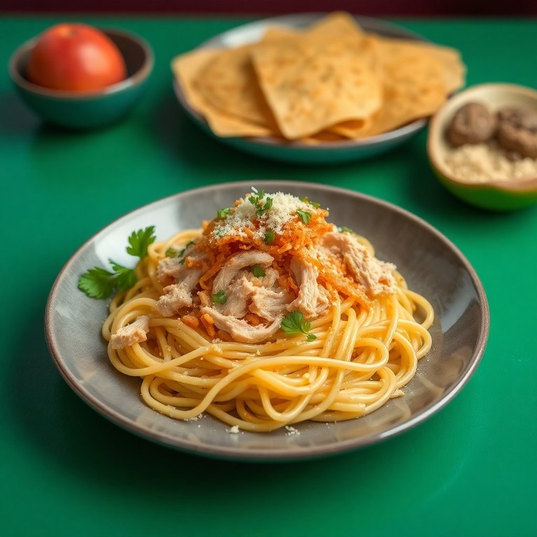Macarrão com Frango e Farofa Crocante
