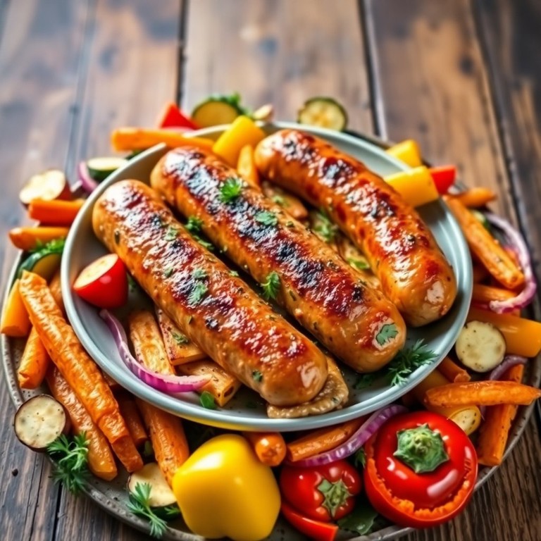 Alheira Assada com Legumes Coloridos