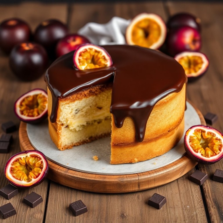 Bolo de Maracujá com Mix de Farinhas Sem Glúten e Cobertura de Chocolate