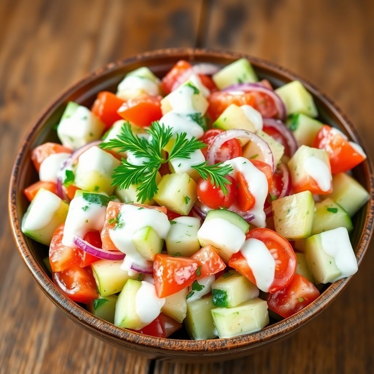 Creamy Cucumber and Tomato Salad with Herb Dressing