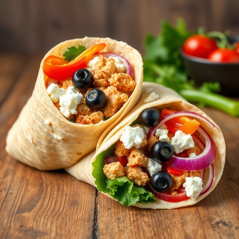 Mediterraner Fleisch-Wrap mit Feta und Oliven