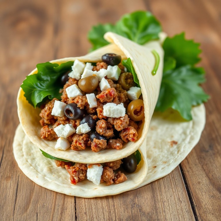 Mediterrane Hackfleisch-Wraps mit Feta und Oliven