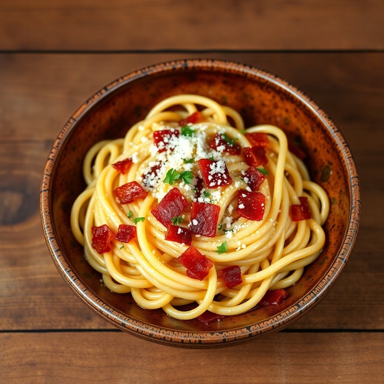 Macarrão à Carbonara com Bacon e Shoyu
