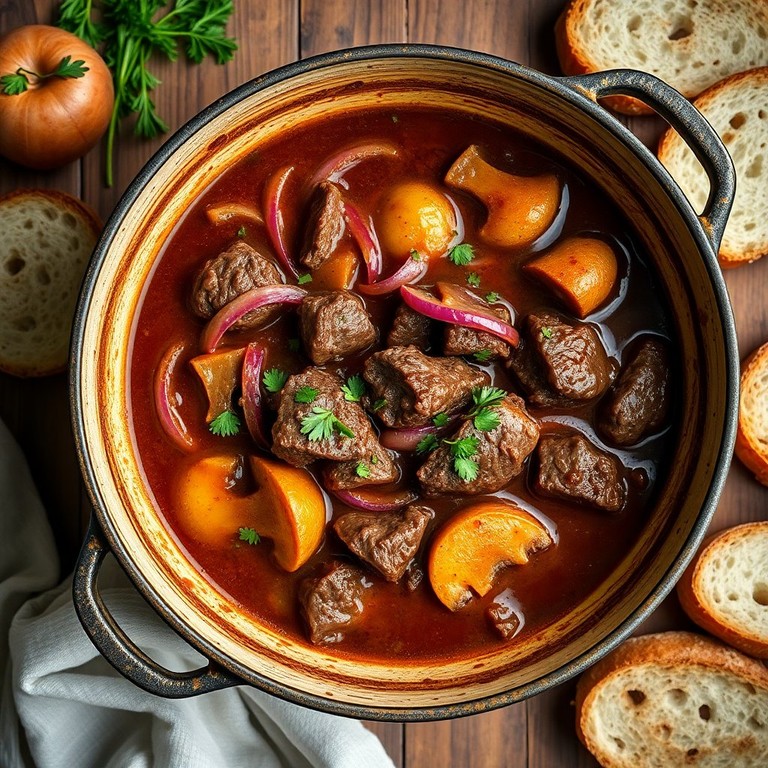 Heerlijk Stoofvlees met Rode Uien en Kastanjechampignons