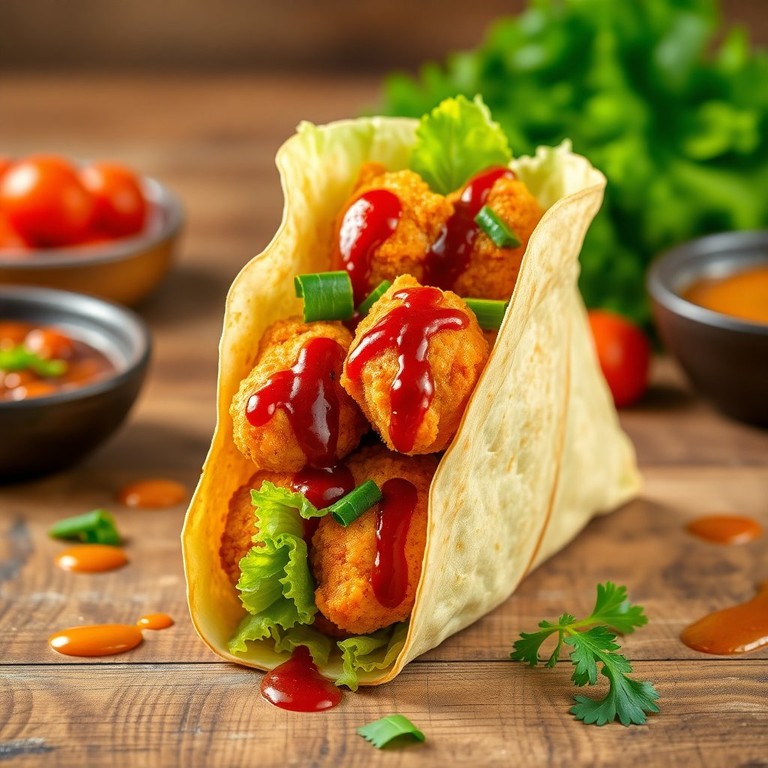 Crispy Chicken Nugget Tortilla Wraps with Fresh Veggies and Zesty Sauces
