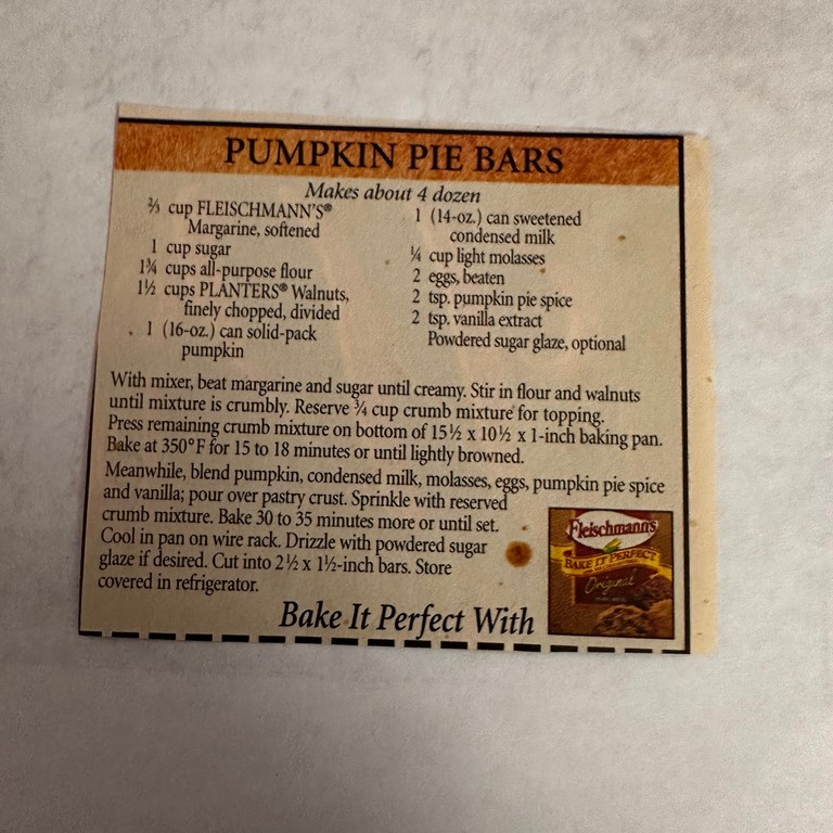 Pumpkin Pie Bars