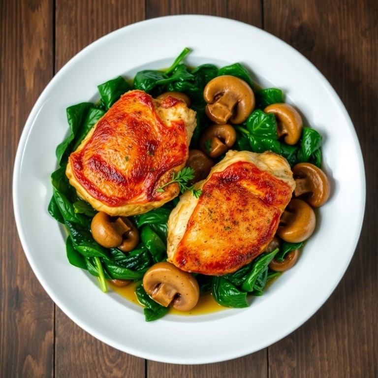 Savory Chicken Thighs with Spinach and Mushroom Medley