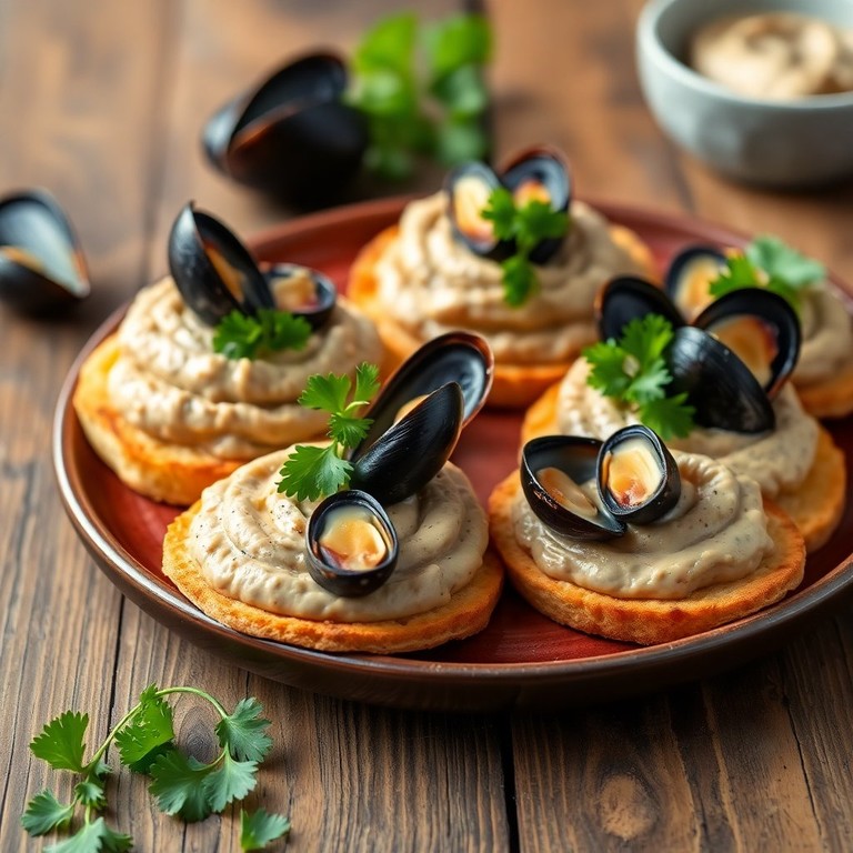 Tostadas de Pate de Mejillones con Mejillón Pelado