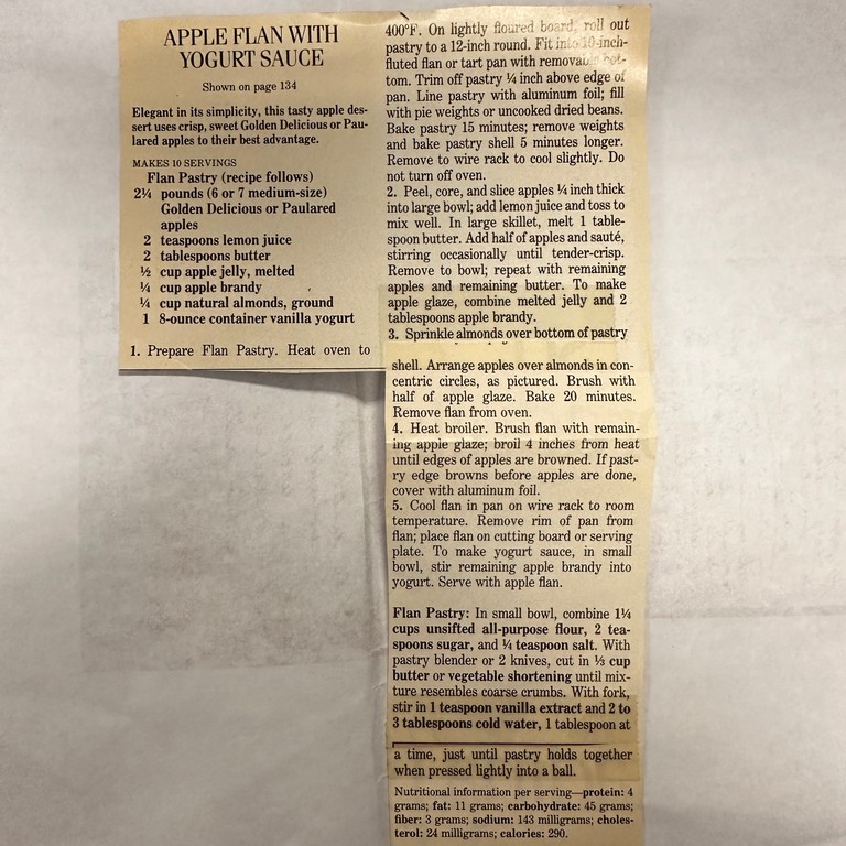 Apple Flan with Yogurt Sauce