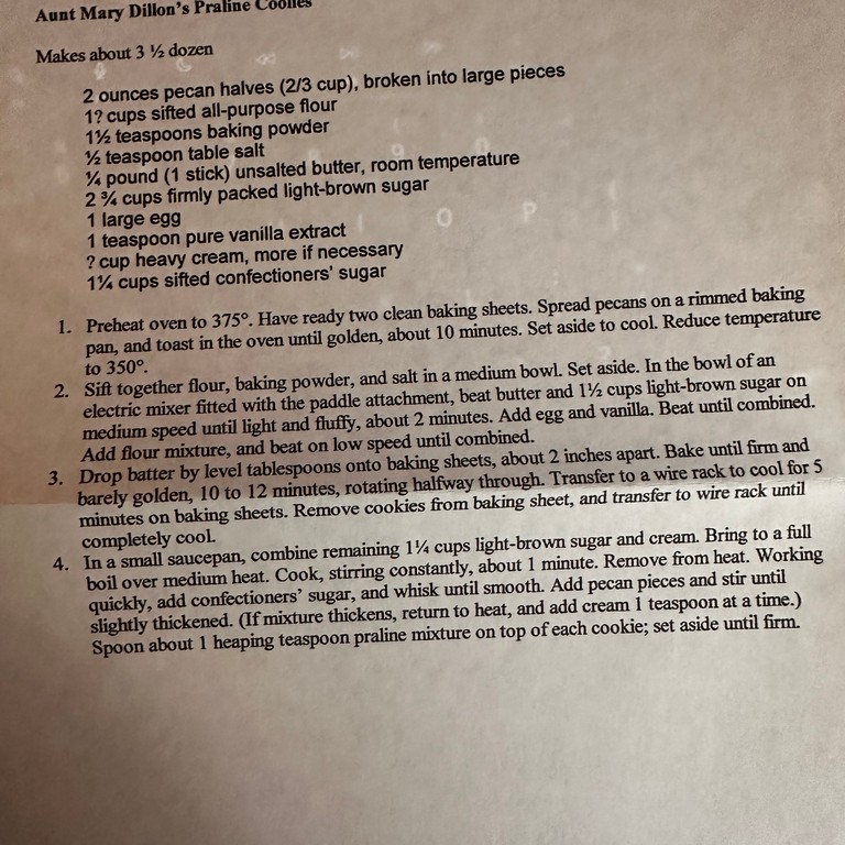 Aunt Mary Dillon’s Praline Cookies