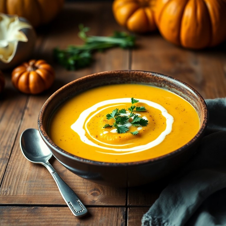 Sopa Cremosa de Abóbora com Alho-Poró e Creme de Leite