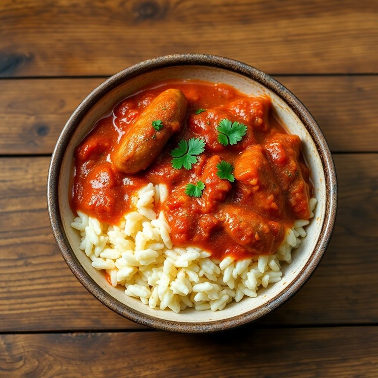 Arroz de Salsicha com Molho de Tomate e Creme de Leite