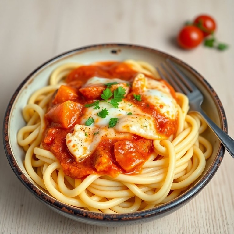 Macarrão Cremoso com Ovos e Molho de Tomate