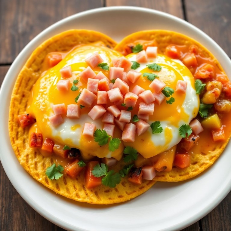 Cheesy Huevos Rancheros with Turkey Ham