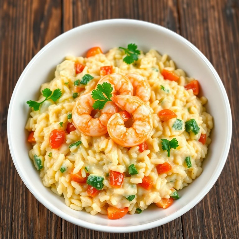 Cremiges Risotto mit Garnelen und frischem Gemüse